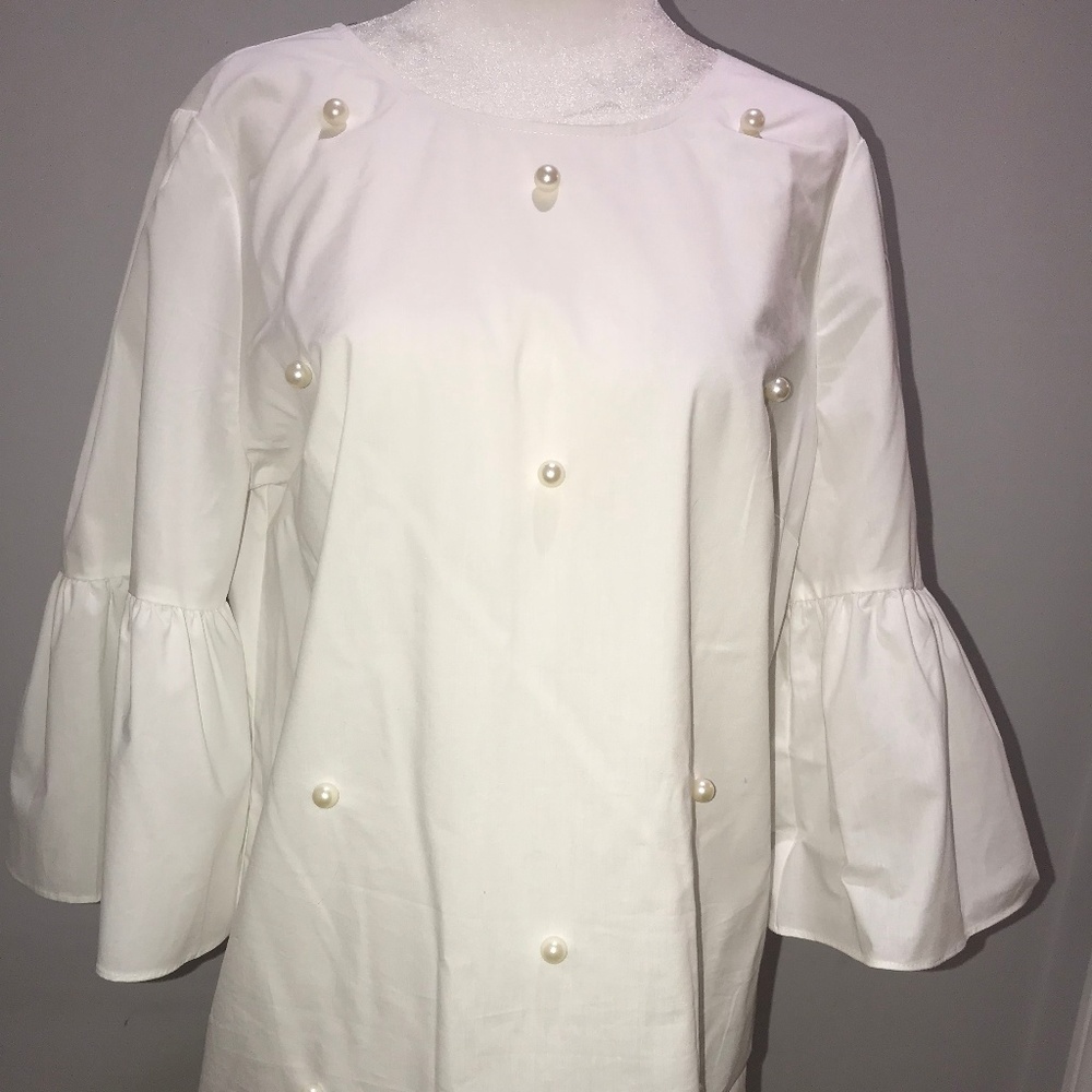 A.N.A white pearl top with sleeves